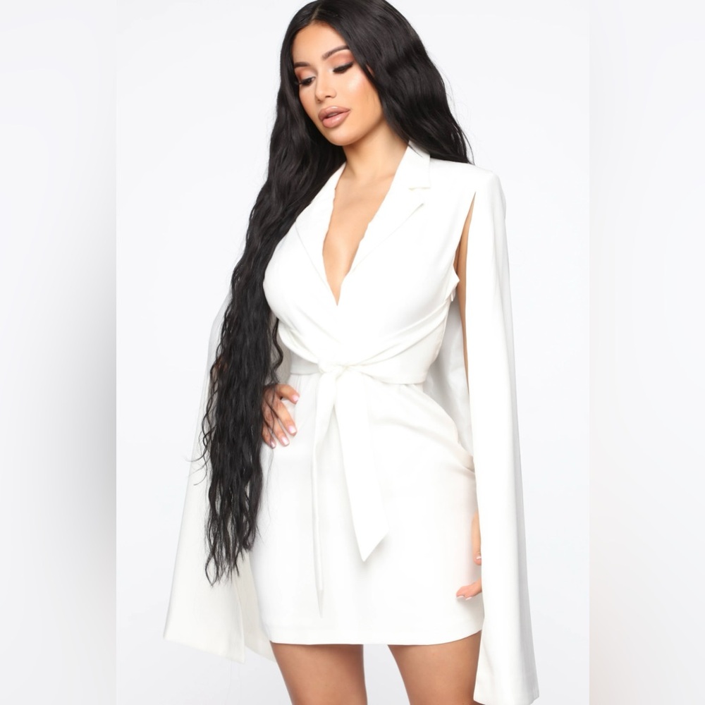 Fashion Nova White Cape Blazer Dress